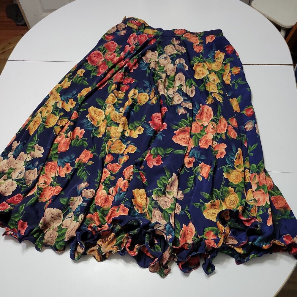 Handmad Womens Large A Line Skirt Blue Long Maxi Floral Modest Comfort Lined Top
